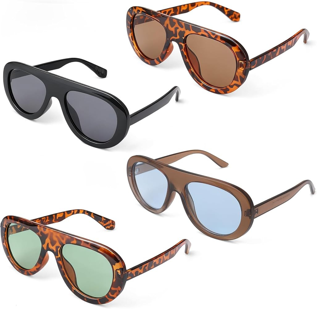 JATEBI 4 Pack Retro 70s Large Frame Sunglasses for Women Men Vintage Chic Shades UV400 Protection... | Amazon (US)