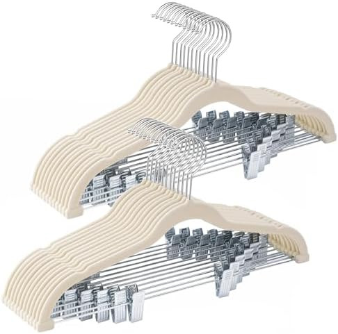 24-Pack Beige Velvet Hangers with Clips Adjustable,Adult Hangers,Heavy-Duty,Felt,Non-Slip,Space S... | Amazon (US)