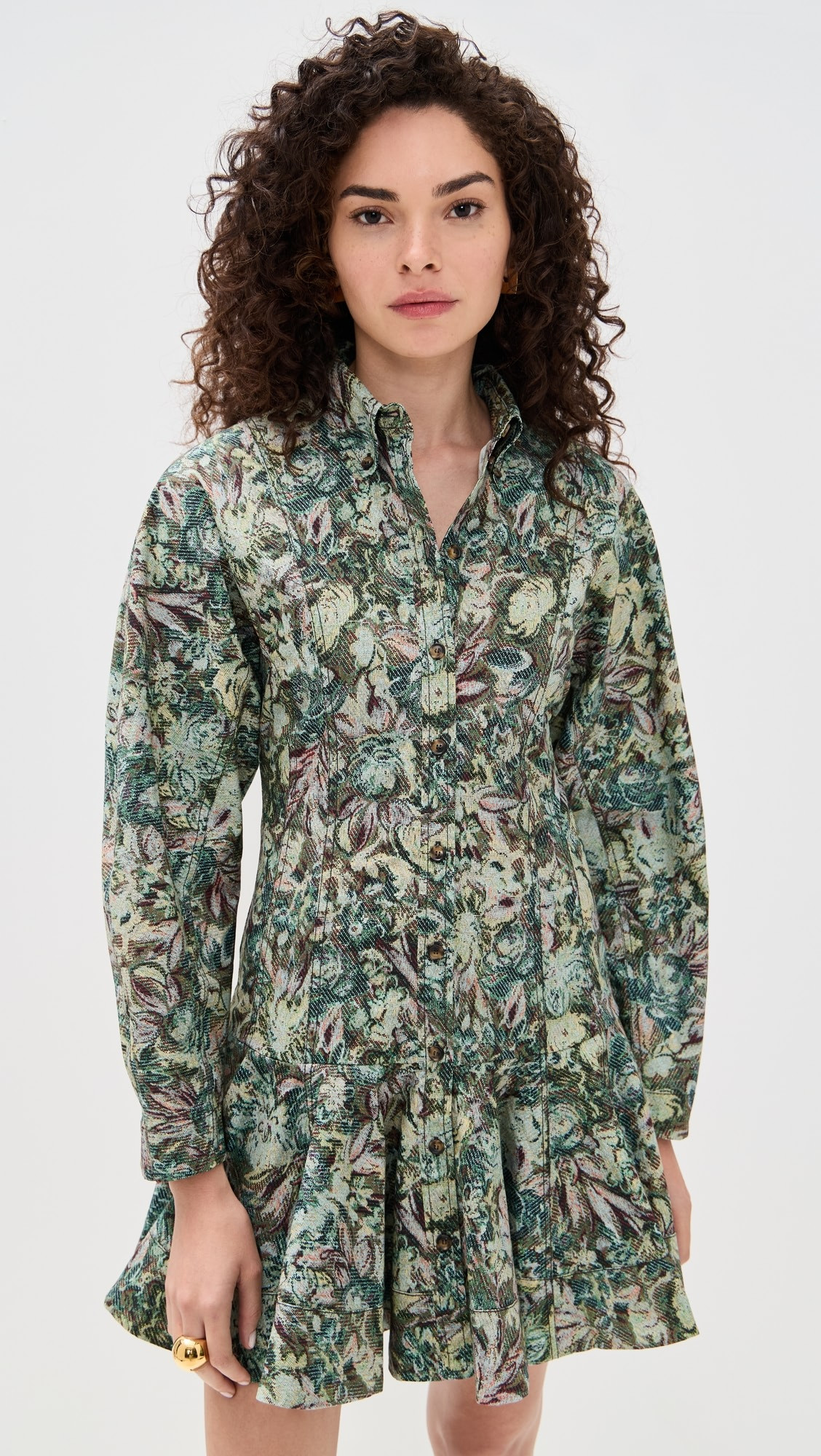 Printed Stretch Cotton Buttoned Mini Dress | Shopbop