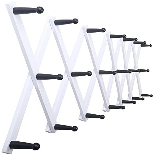 SKOLOO Accordion Wall Hanger, Modern Expandable Coat Rack Wall Mounted, Solid Wooden Wall Hat Rack, 20 Peg, Black on White | Amazon (US)