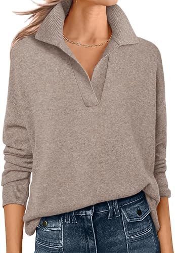 ANRABESS Womens Polo V Neck Long Sleeve Sweaters Lightweight Dressy Casual Business Basic Knit Pu... | Amazon (US)