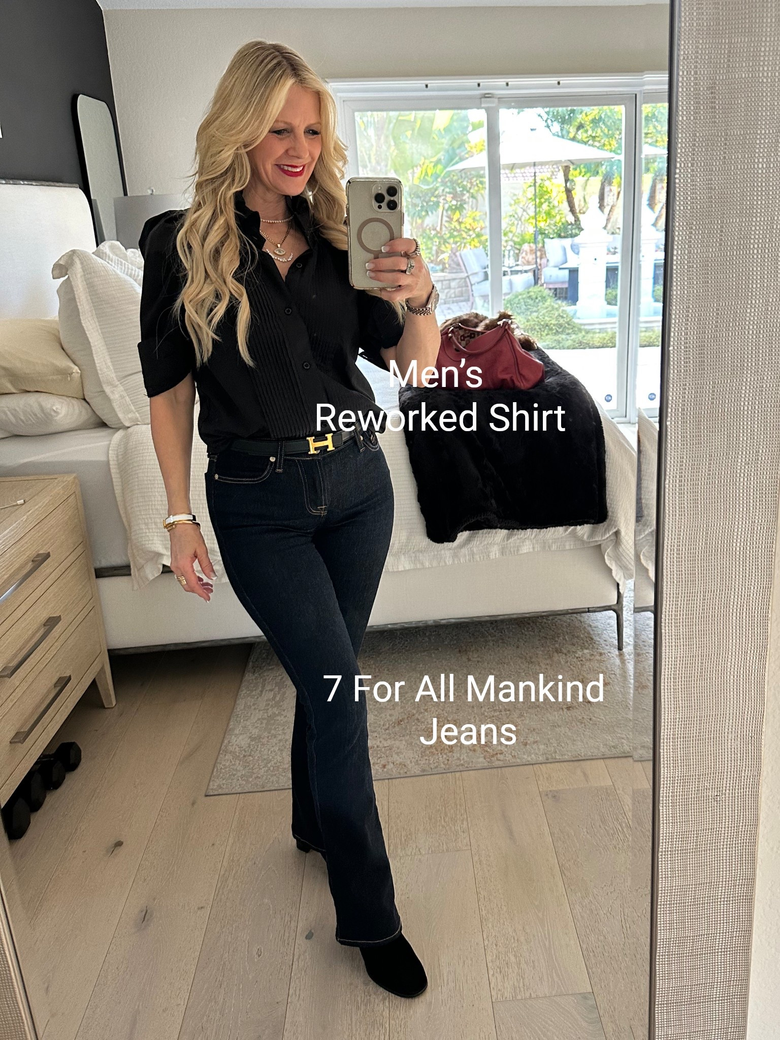 I love the sleeves and signature stand up ruffled collar on this reworked KMJ top.  It’s not linkable. I’m wearing an XS (shopKMJ.com)

Red Carpet of Life, jeans, boots, black tops, LTK over 50

#LTKStyleTip #LTKWorkwear