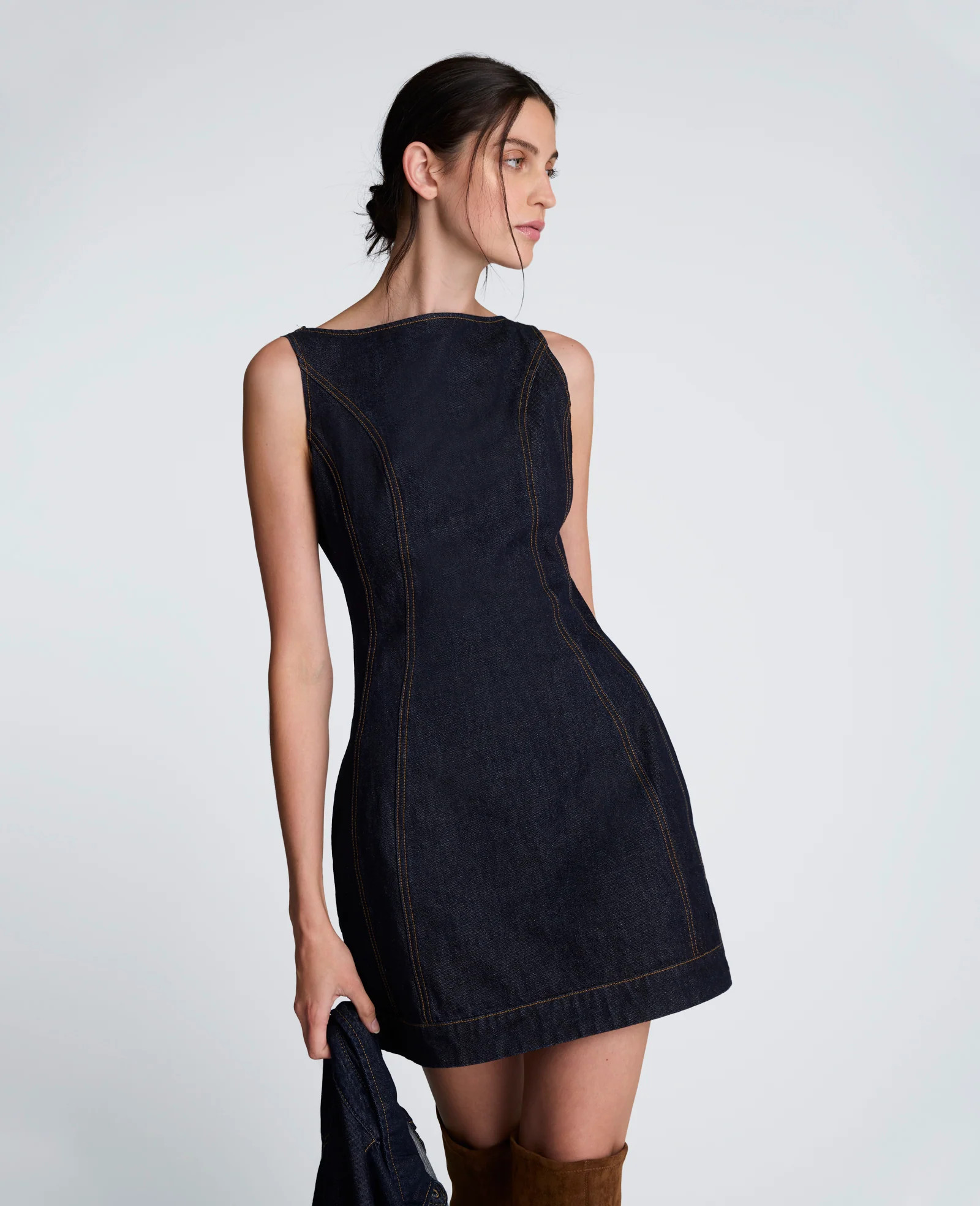 Kenneth Cole | Hourglass Denim Mini Dress in DK INDIGO RINSE WASH, Size: XS | Kenneth Cole