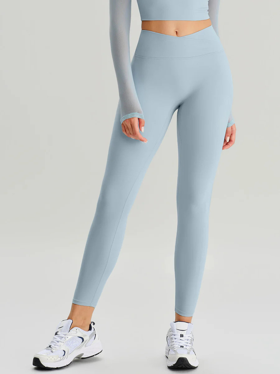 Light Blue V-Waist Leggings 24" & Reviews - Light Blue - Sustainable Yoga Bottoms | BERLOOK | BERLOOK