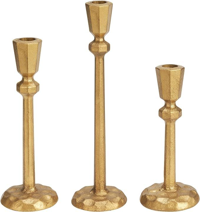 Heavy Duty Cast Iron Gold Candlestick Holders Set of 3,Tall Taper Candle Holders,Vintage Table Ca... | Amazon (US)