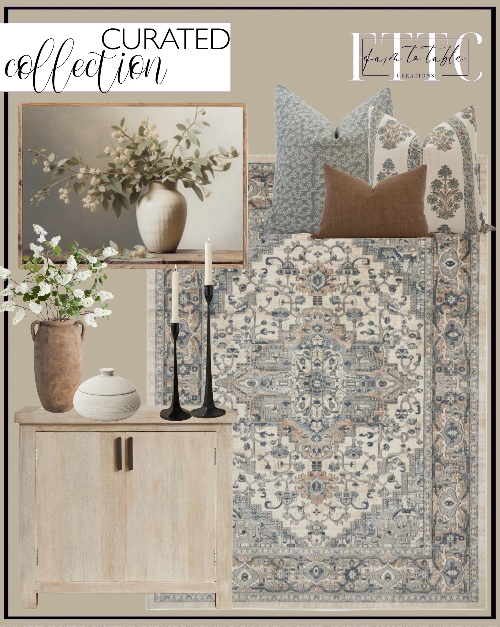 Curated Collection.  Follow @farmtotablecreations on Instagram for more inspiration.

‼️Use code FARMTOTABLE for 15% off framed art. 

Botanical Embrace canvas art. Oriental Ivory Rug. Pillow Combination. Reed Buffet. White Lilac Spray. Daffodil Cole And Ceramic Antique Style Textured Vase With Handles. Black Gatecrest Candle holders. Aston Stone box. Hand dipped tapers. 

Console Table | Dining Room | Dining Room Artwork | Bathroom Finds | Bedroom Finds | Bedroom Furniture | nightstands | Home Decor| Fireplace Decor | Spring Refresh |  Bedroom Finds | Neutral Stems | Spring Stems | Bookshelf Decor | Bedroom Space | Cozy  Corner | Bathroom | Curated Entryway | Spring  Decor | End of Year Clearance | Trending Decor | Viral Decor  | Coffee Table Decor | Neutral Decor | Fall Stem Sale | Target Finds | Skinny Bench | Bedroom | Living Room | Breakfast Nook | Amazon Home | Target Sale | Loloi Rugs | Magnolia Home | console table | console table styling | faux stems | entryway space | front porch decor | neutral decor | entryway decor | cozy home | affordable decor |  home decor | home inspiration | console styling | entryway rug | cozy moody home | moody home decor | neutral home | bathroom decor | living room | spring decor | Hearth & Hand | Studio McGee | 2025 Home Trends | trending home | Crate&Barrel 




#LTKHome #LTKFindsUnder50 #LTKSaleAlert