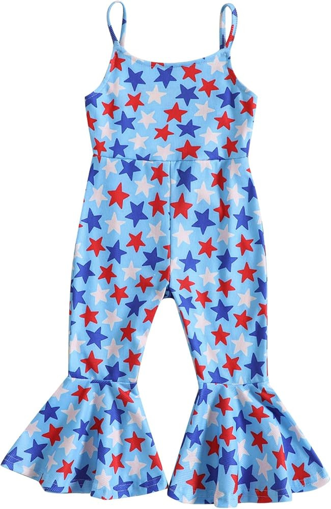 Noubeau Toddler Kids Baby Girl Fourth of July Outfits American Flag Bell-Bottom Romper One-Piece ... | Amazon (US)