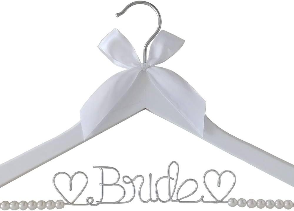 pengkai The Bride's Wedding Gift, Wooden Wedding Dress Gown Hanging Wire Letter Hanger (White and... | Amazon (US)