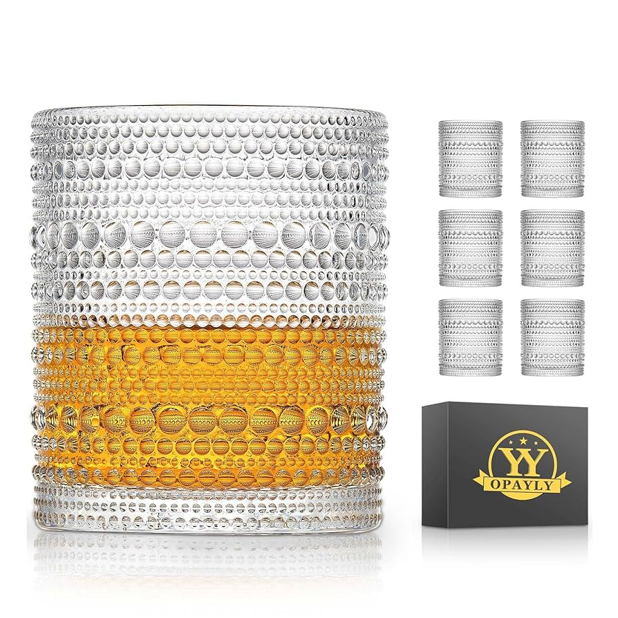 hobnail Drinking Glasses Old Fashion Glass 10oZ rocks glasses Set of 6 glasses Water Juice Cockta... | Amazon (US)