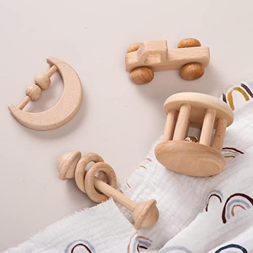 Wood Baby Rattle Personalizable Infant Rattle Sensory Development Wooden Toys Set | Amazon (US)