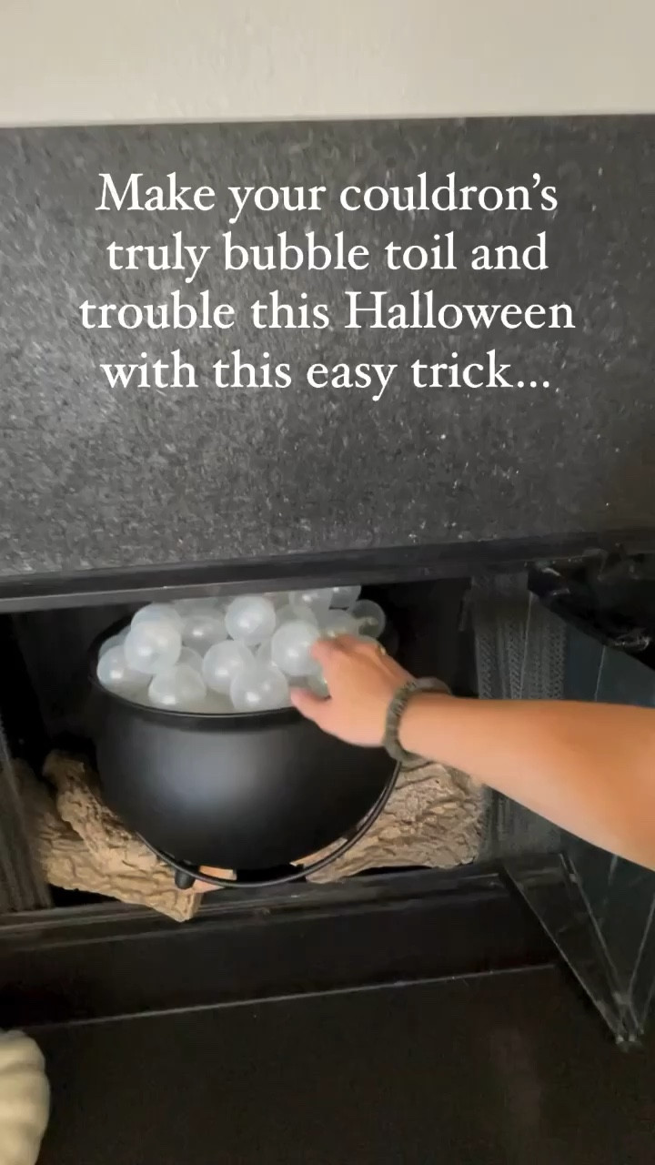 Yall this cauldron trick is so easy and looks so so cool at night!!! Take a humidifier or diffuser, stick it in there, fill with water, maybe some essential oils, and voila! You have cauldron steam! #halloween #interiordesign #halloweendecor #halloweendecorations