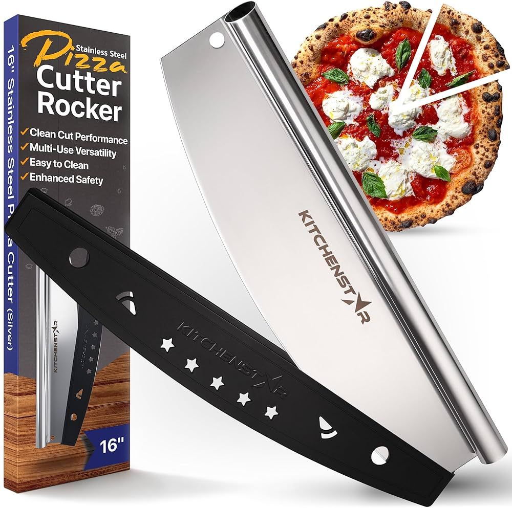 16" Pizza Cutter Rocker by KitchenStar - Razor Sharp Stainless Steel Slicer Knife with Blade Cove... | Amazon (US)