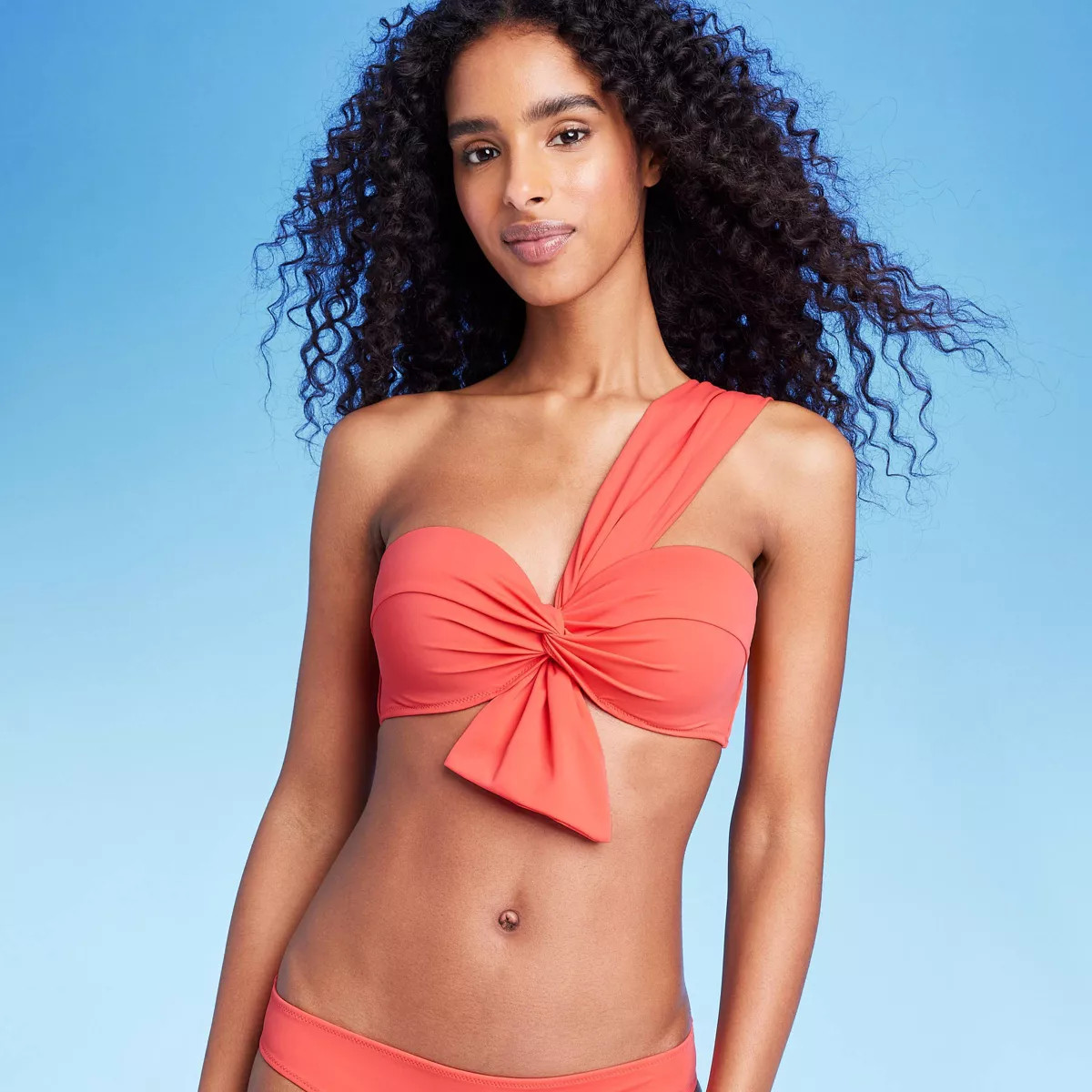 Women's Lightly Lined One Shoulder Twist-Front Bow Tail Bikini Top - Shade & Shore™ Red | Target