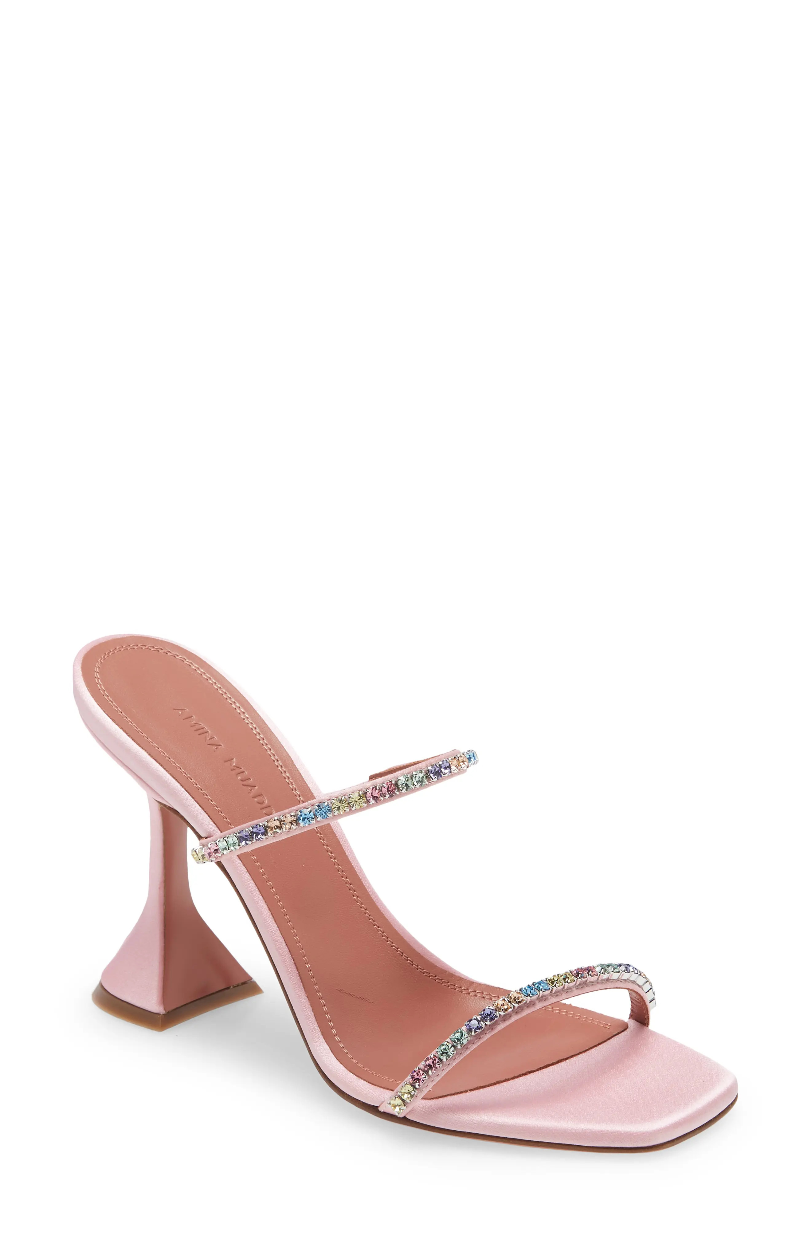 Amina Muaddi Gilda Crystal Slide Sandal in Baby Pink/Rainbow Crystals at Nordstrom, Size 8Us | Nordstrom