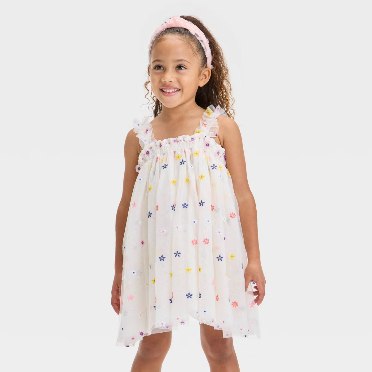 Audrey Camille Toddler Girls' Embroidered Floral Tank Tulle Dress - Off-White | Target