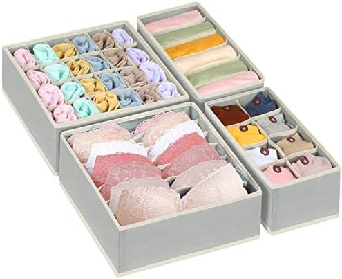 Underwear Organizer, 4 Pcs Bra Sock Drawer Organizers For Women, Fabric Foldable Grids Drawer Org... | Amazon (US)