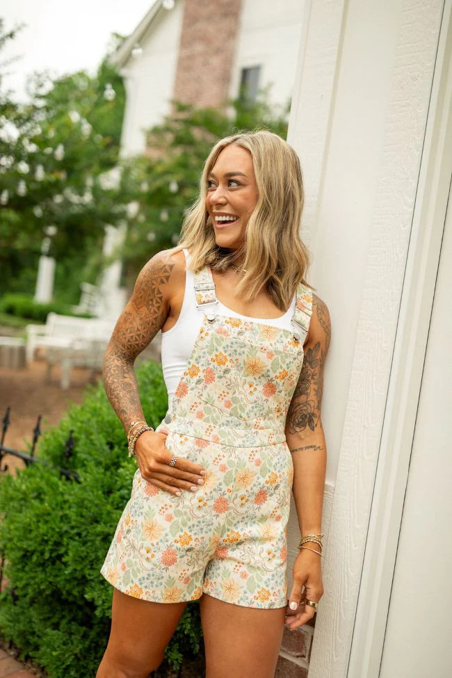 The Bailey Floral Printed Denim Overalls Holley Gabrielle X Pink Lily | Pink Lily
