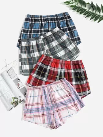 4 Pack Tartan Print Sleep Shorts | SHEIN