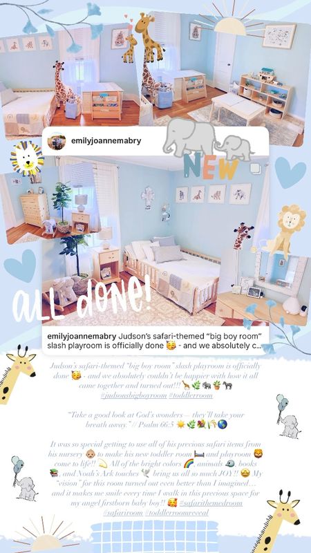 Judson’s safari-themed “big boy room” slash playroom is officially done 🥳 - and we absolutely couldn’t be happier with how it all came together and turned out!!!🦒🌿🐘🪴🦓 #judsonsbigboyroom #toddlerroom 

“Take a good look at God’s wonders— they’ll take your breath away.” // Psalm 66:5 ☀️🌿💐🌾🌎

It was so special getting to use all of his precious safari items from his nursery 👶🏼 to make his new toddler room 🛏️ and playroom 🦁 come to life!! 💫 All of the bright colors 🌈, animals 🐦, books 📚, and Noah’s Ark touches 🕊️ bring us all so much JOY!! 🤩 My “vision” for this room turned out even better than I imagined… and it makes me smile every time I walk in this precious space for my angel firstborn baby boy!! 🥰 #safarithemedroom #safariroom #toddlerroomreveal 

#LTKhome #LTKfamily #LTKkids