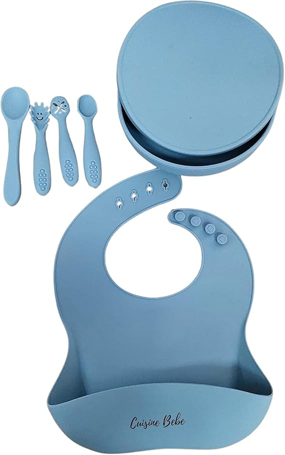 4-Piece Silicone Baby Feeding Set with suction Plate, Bib, Bowl, Spoon, Utensils for baby's 6 Mon... | Amazon (US)