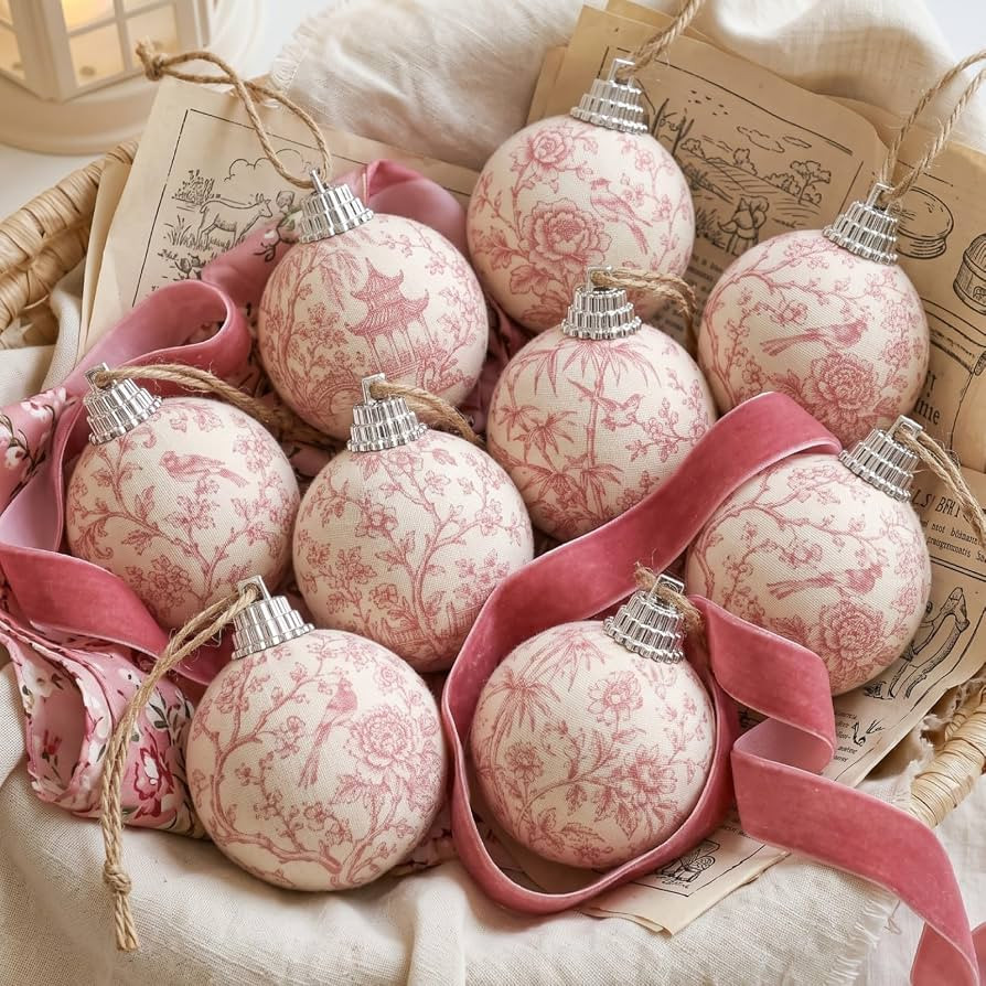 Outus 16Pcs Pink Toile De Jouy Chinoiserie Christmas Ball Tree Ornaments | Amazon (US)