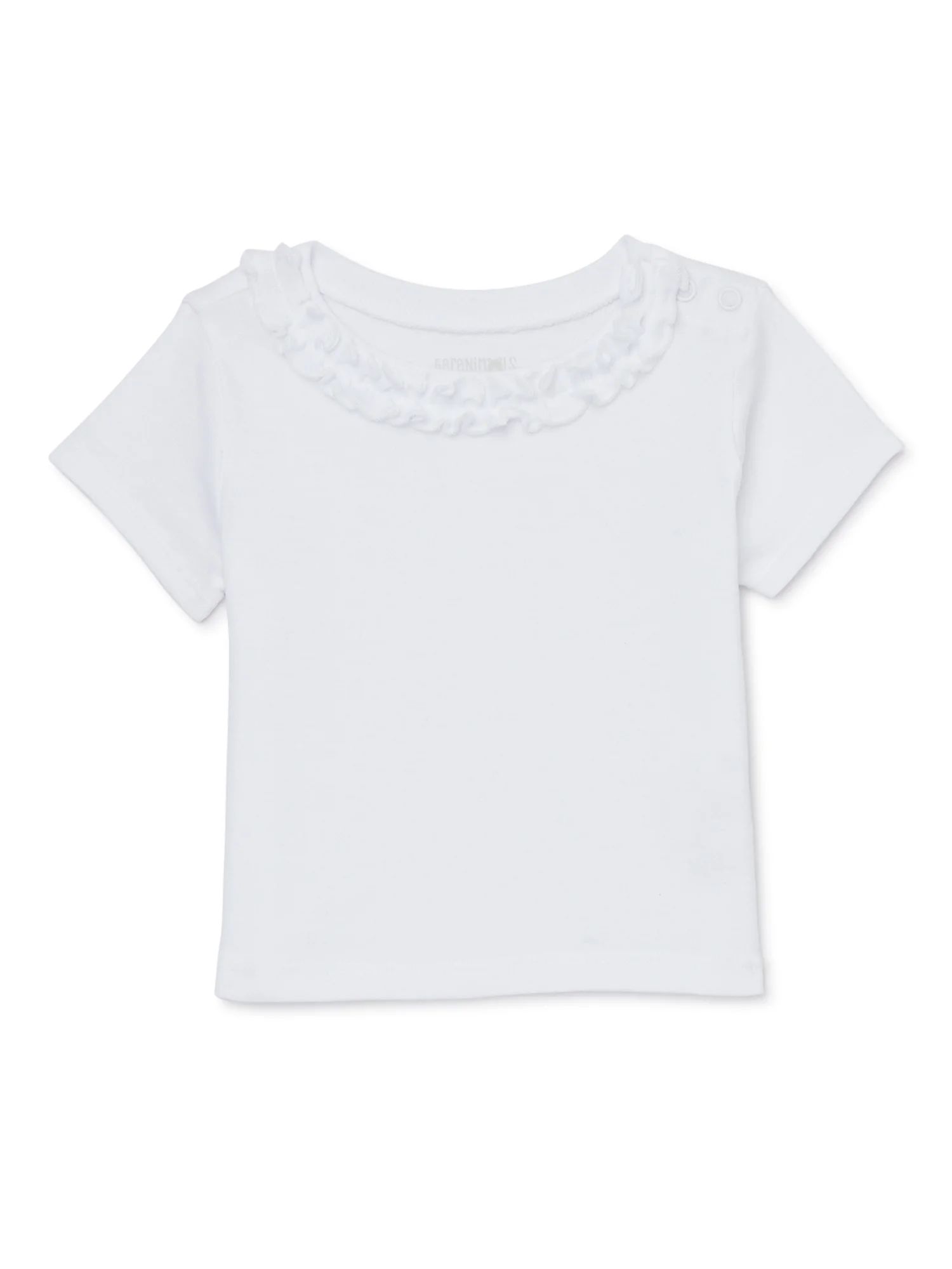 Garanimals Baby Girl Short Sleeve Cinched Ruffle Neck T-Shirt, Sizes 0-24 Months - Walmart.com | Walmart (US)
