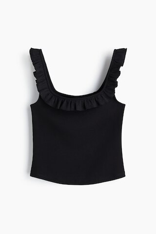 H & M - Ruffle-Trimmed Tank Top - Black | H&M (US + CA)