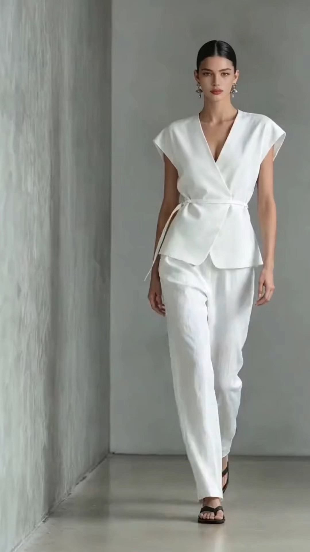 White linen wrap top and wide-leg pants set, defined by clean lines and minimalist, polished everyday elegance.

#LTKootd #LTKOver40 #LTKWorkwear