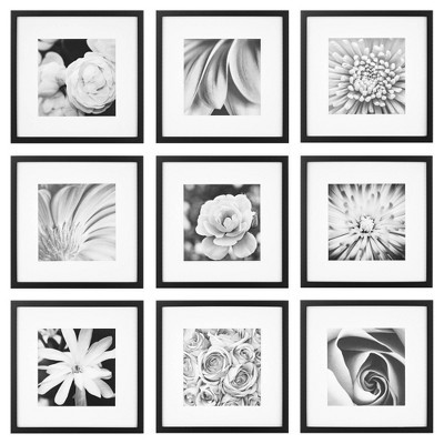 Gallery Perfect (Set of 9) Black Square Photo Frame Gallery Wall Kit with Decorative Art Prints and Hanging Template | Target