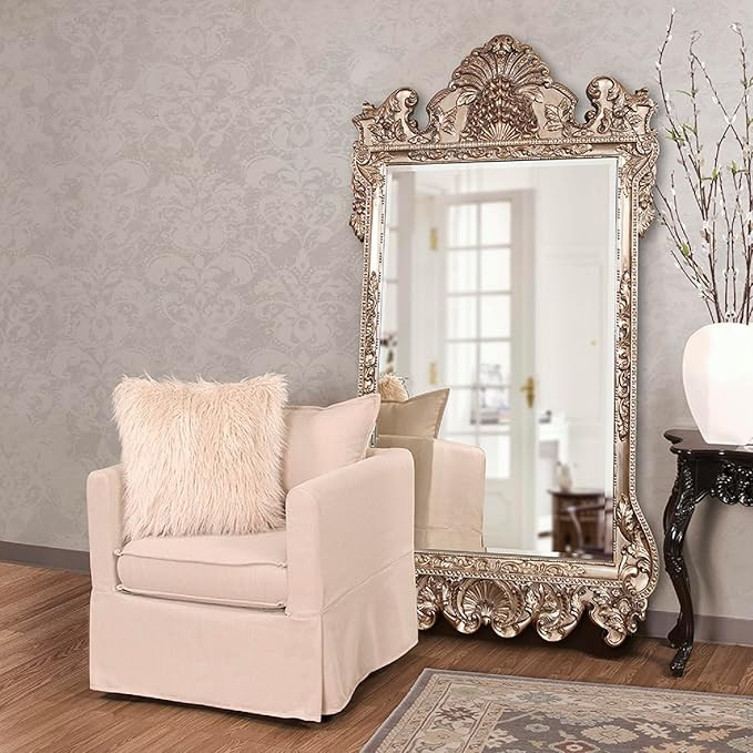 Howard Elliott Marquette Antique Oversized , Leaning Wall Ornate Mirror, Full Length, Silver Leaf... | Amazon (US)