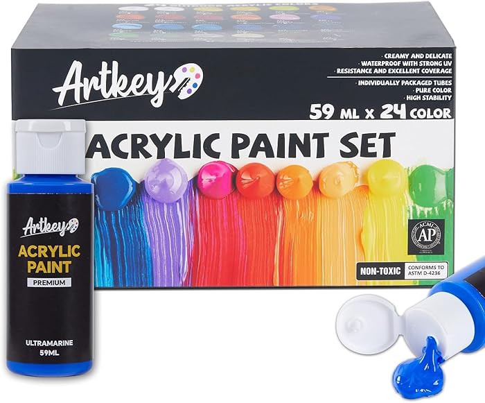 Artkey Acrylic Paint Set, 24 Colors 2 oz/59 ml Acrylic Paint Kit for Professional Artists & Begin... | Amazon (US)