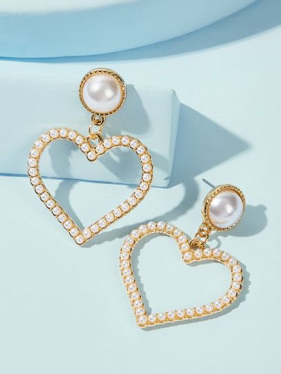 Faux Pearl Heart Drop Earrings 1pair | ROMWE