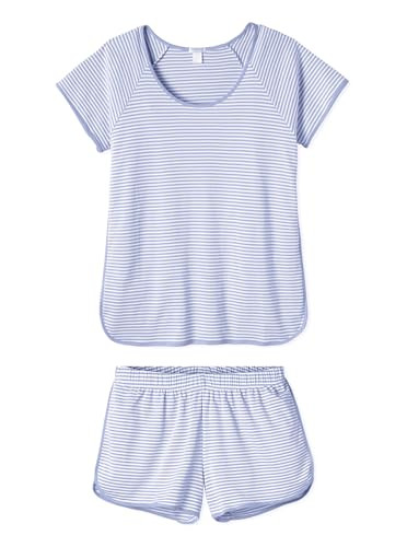 Hilinker Women Striped Pajama Set Short Sleeve Top with Shorts Sleepwear 2 Piece Lounge Sets Blue White Stripe Large | Amazon (US)