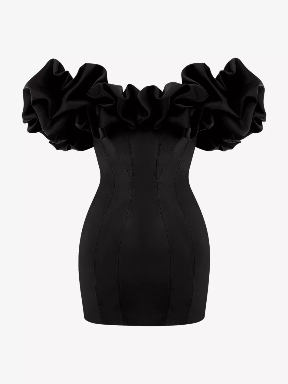 Selena off-shoulder stretch-satin mini dress | Selfridges