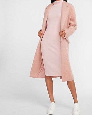 Ribbed Turtleneck Midi Sweater Dress Pink Women's XL | Express