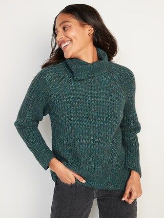 M&#xE9;lange Shaker-Stitch Turtleneck Tunic Sweater for Women | Old Navy (US)