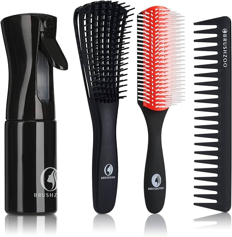 BRUSHZOO Detangling Hair Brush Set with Hair Spray bottle, Detangler Brush for Natural 3/4abc Hai... | Amazon (US)