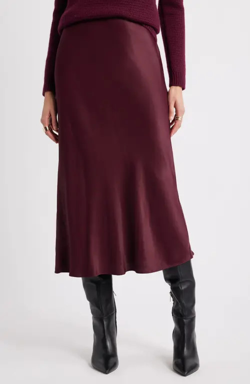 Nordstrom Bias Cut Satin Skirt in Burgundy Royale at Nordstrom, Size Xx-Small | Nordstrom