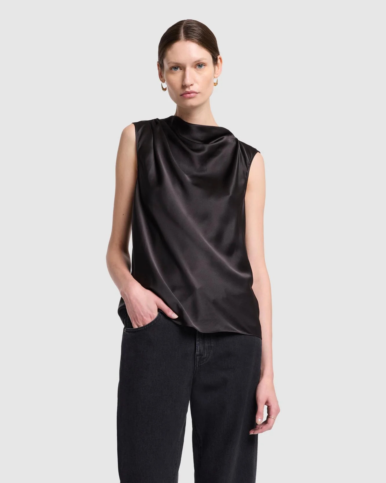 Silk High Neck Draped Blouse | 7 For All Mankind