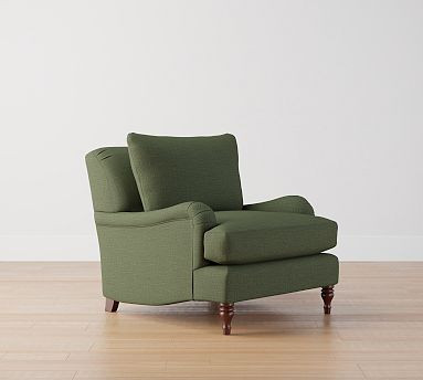 Carlisle English Arm Upholstered Armchair, Down Blend Wrapped Cushions, Performance Heathered Twe... | Pottery Barn (US)