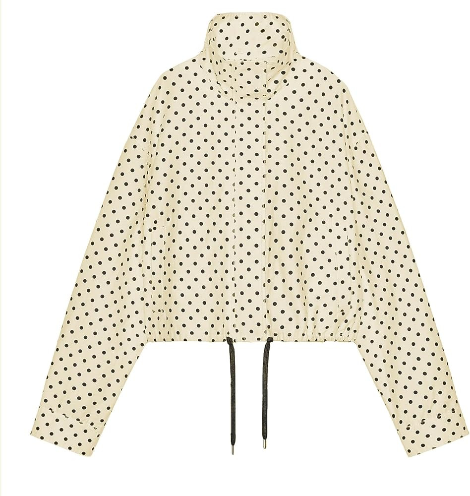 Women Polka Dot Jacket Zip up Stand Collar Cropped Coat Lightweight Jacket Trendy Going Out Outfi... | Amazon (US)