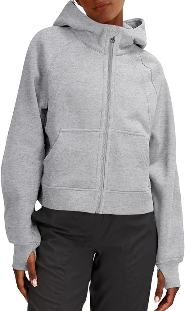Amazon.com: LASLULU Womens Athletic Hoodies Zipper Long Sleeve Crop Tops Oversized Winter Warm Sw... | Amazon (US)