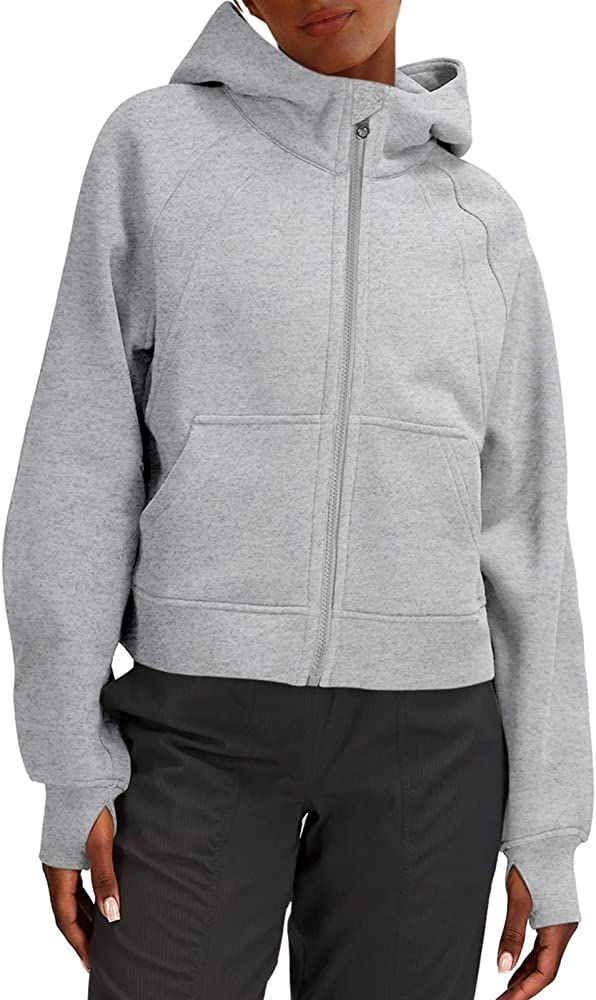 LASLULU Womens Full Zipper Hoodies Fleece Lined Collar Pullover Sweatshirts Long Sleeve Crop Tops Sw | Amazon (US)