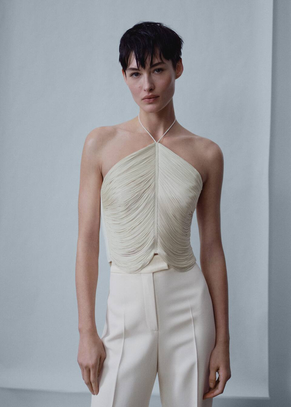 Fringed halter top -  Women | Mango USA | MANGO (US)