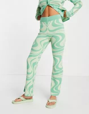 ASOS DESIGN co-ord knitted trousers swirl pattern in green | ASOS (Global)
