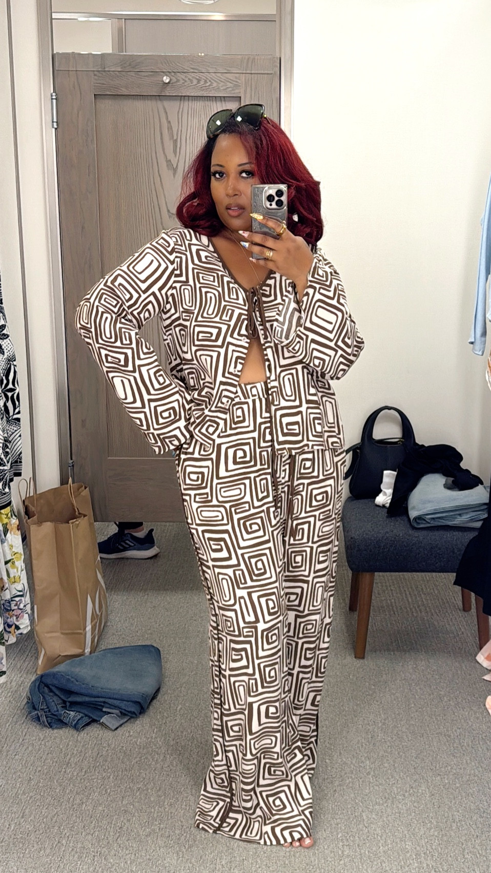 Fancy Pants!! 
Love A Good Print Set 🐻
The top goes button all the way down in front if you prefer more coverage. Wearing size L for a more loose fit. 
 

#LTKFindsUnder100 #LTKTravel #LTKMidsize