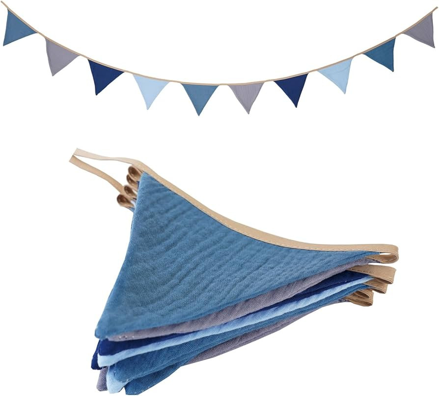 Garland Triangle Banners Blue and Grey, Pennant Banner Bunting Flags Fabric for Baby Shower Birth... | Amazon (US)