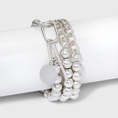 Disc Charm Chain and Beaded Stretch Toggle Bracelet Set 3pc - Universal Thread™ | Target