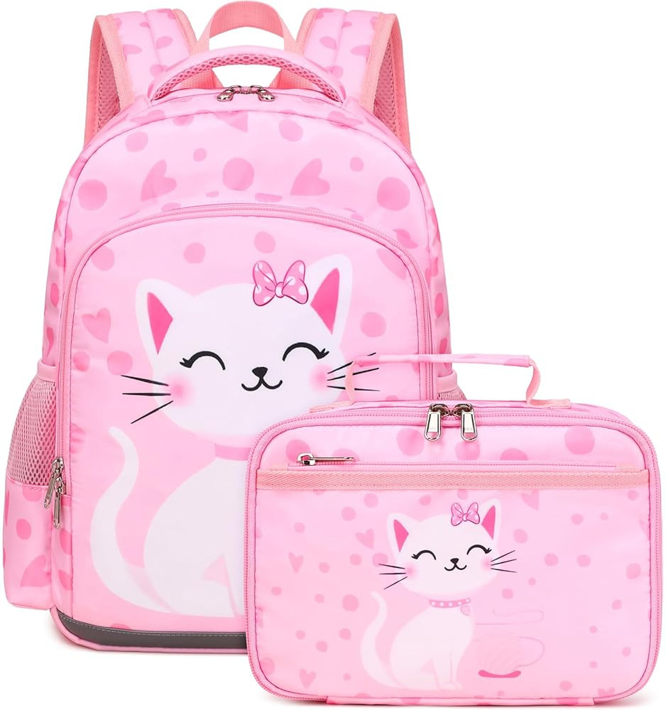 DSIUE Kids School Backpack for Girls 4-6 Kindergarten Bookbag Cat Schoolbag with Lunch Box Set fo... | Amazon (US)