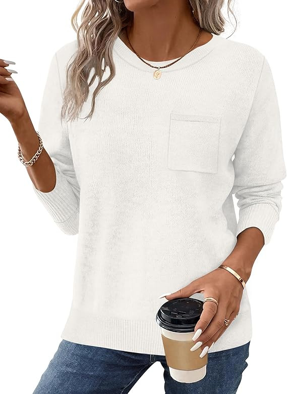 OFEEFAN Sweaters for Women Knitted Ribbed Casual Long Sleeve Crew Neck Pullover Basic Fall Fashio... | Amazon (US)